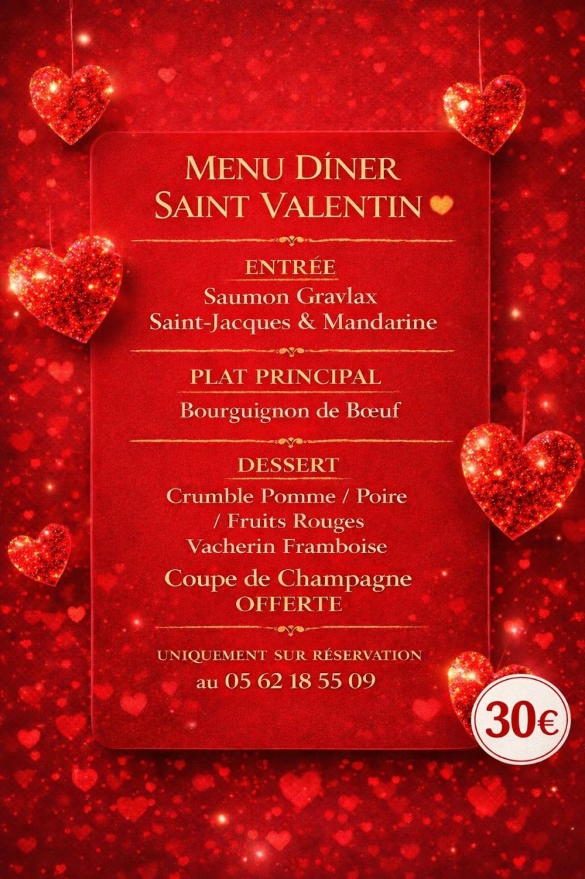 Menu St-Valentin - Le Relais Du Pont Vieux - restaurant AURIAC-SUR-VENDINELLE - Restaurant Revel